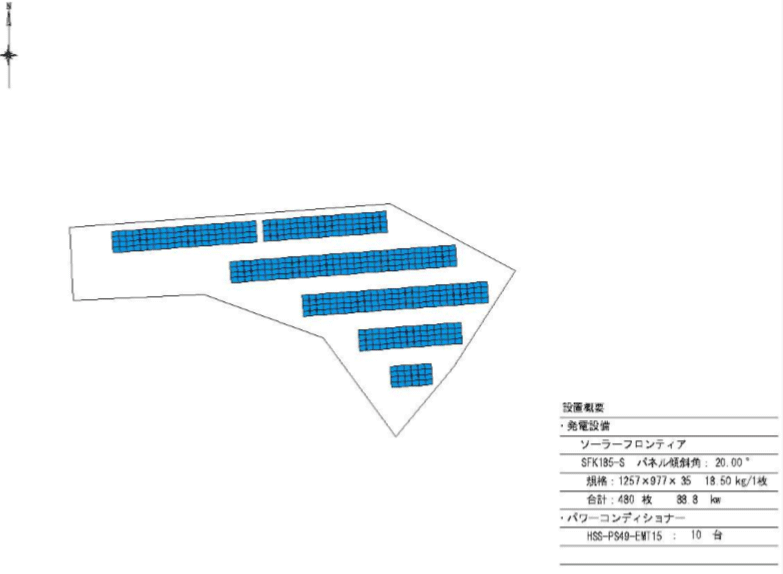 【18円】過積載88.8kW　ソーラーフロンティア製パネル使用　ローン可能　静岡県浜松市12　パネルレイアウト