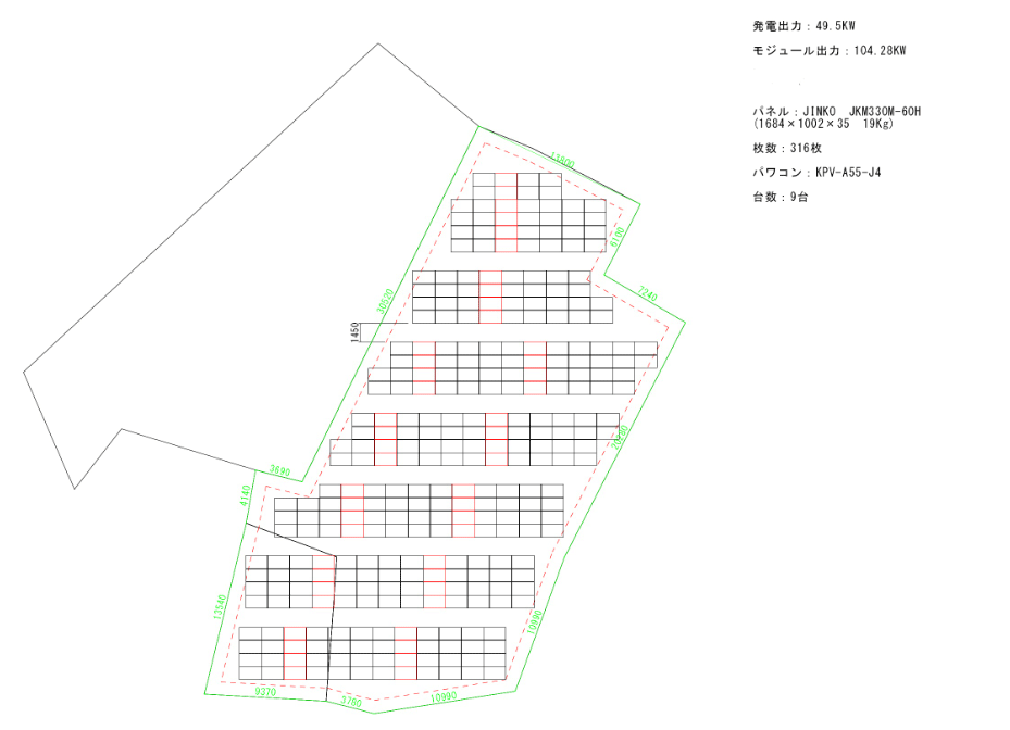 【18円】過積載103.68kW ローン可能 年収入約230万円 長野県長野市信更町 パネルレイアウト