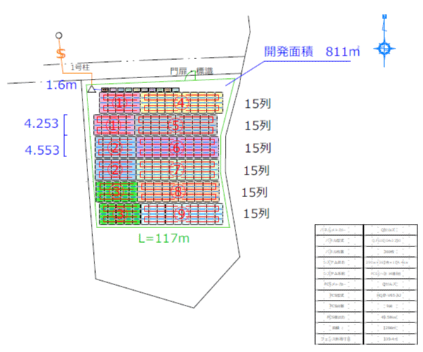 【18円】過積載104.4kW フルローン可能 年収入約207万円 佐賀県伊万里市 パネルレイアウト