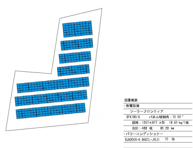 【14円】過積載90.28kW ローン可能 年収入約149万円 三重県津市381 パネルレイアウト