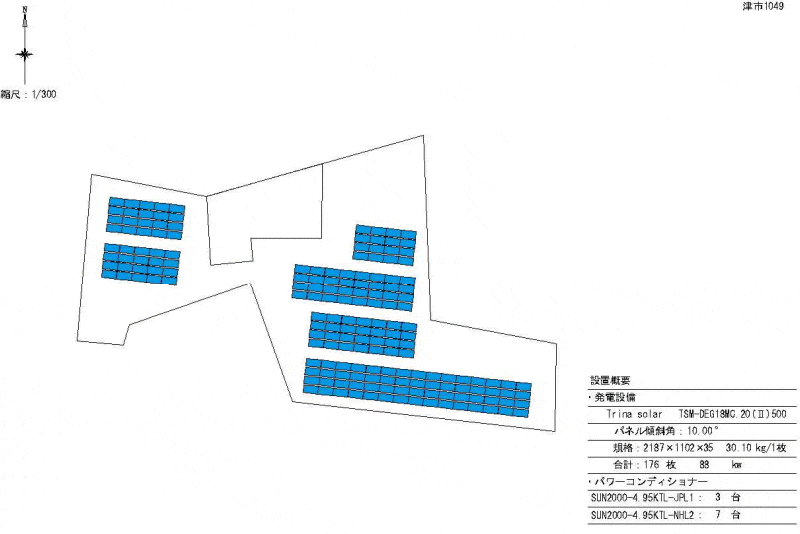 【12円】過積載88kW 限定一区画 シェアリング案件 三重県津市1049 パネルレイアウト