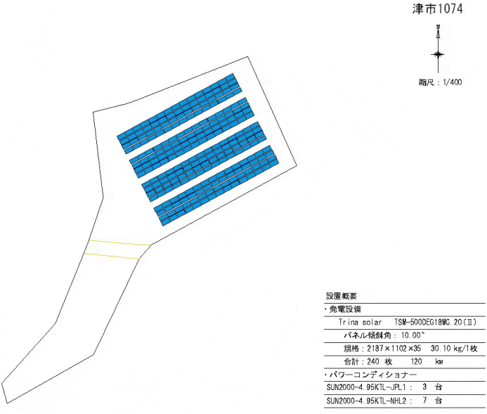 【12円】過積載120kW 限定一区画 シェアリング案件 三重県津市1074 パネルレイアウト