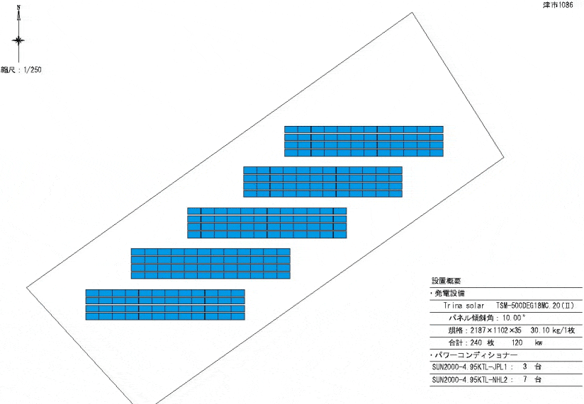 【12円】過積載120kW 限定一区画 シェアリング案件 三重県津市1086 パネルレイアウト